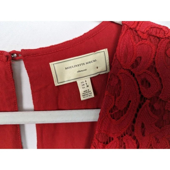 Anthropologie Moulinette Soeurs 4 Jaeda Red Floral Lace Wide-Leg Jumpsuit Crop - Picture 15 of 16
